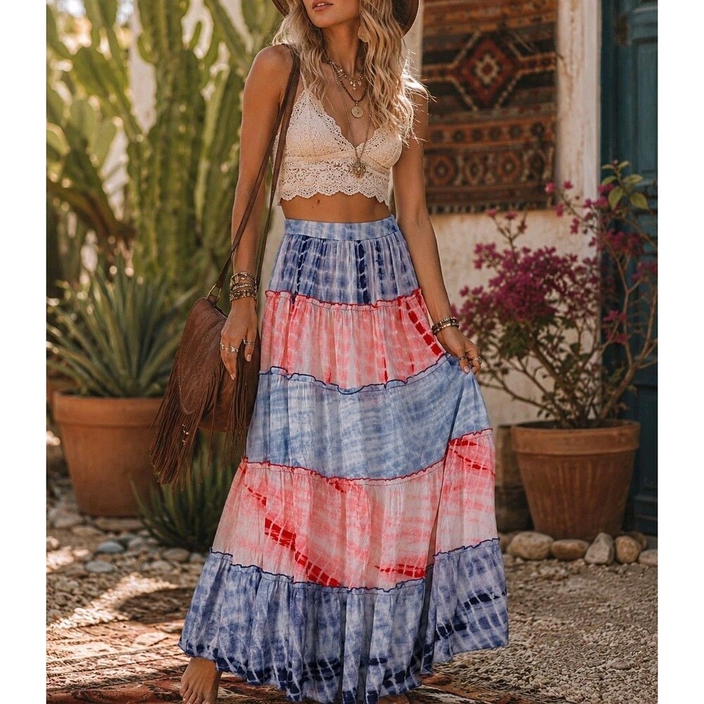 L'ATISTE by Amy Flowy Tiered Tie Dye Maxi Skirt Size S